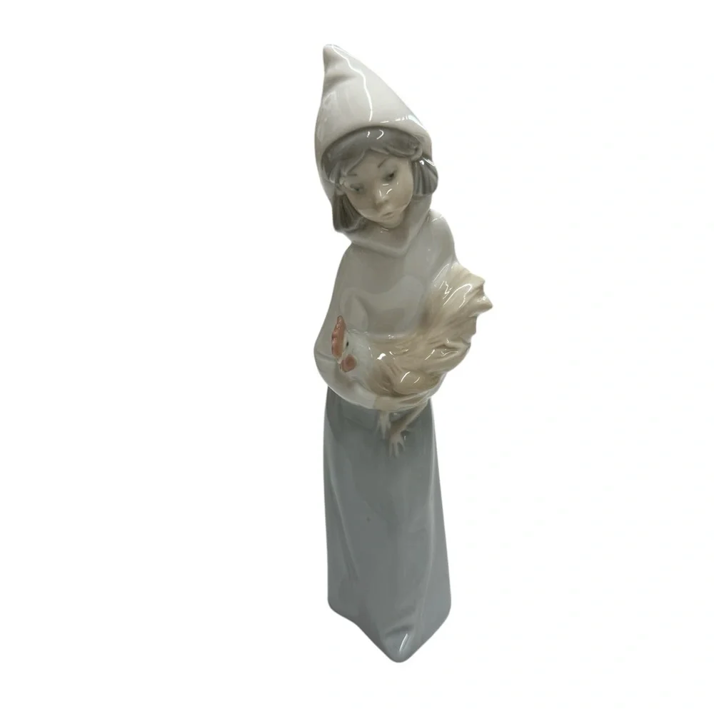Vintage Lladro Porcelain Figurine Girl Carrying Rooster